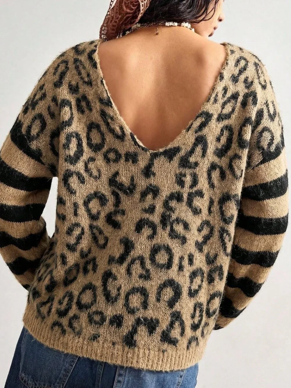 Multicolor Casual Women's V-Neck Sweater Set